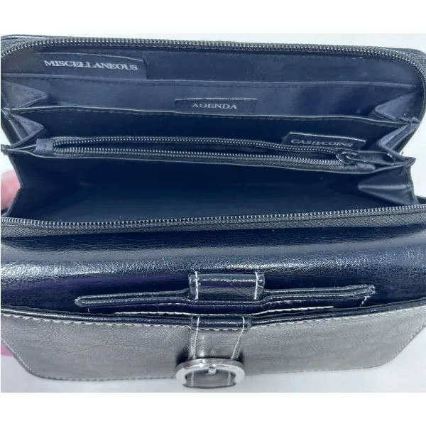 Women's‎ Black Wallet with Silver Buckle Front Lots of Compartments - Image 7
