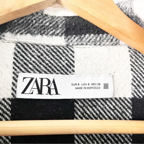 Zara Black White Cropped Buffalo Plaid Button Down Check Shacket - Image 3