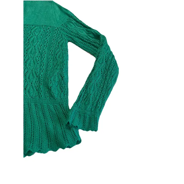 VTG Leslie Fay Sweater Size 10 Green Crochet V Neck Pointelle - Image 7