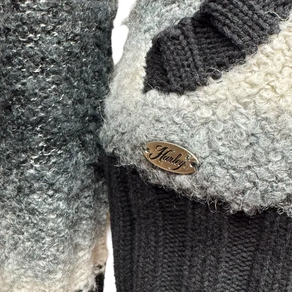 Harley-Davidson Full Zip Shawl Neck Sweater Black Gray White Silver Medium - Image 2