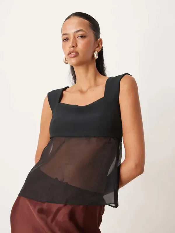 Abercrombie & Fitch Sheer Babydoll Cami Top Black Size XS - Image 3