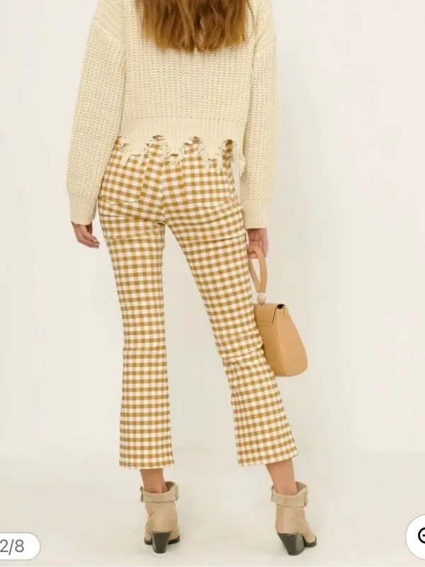 Hayden Button Closure Stretch Checkered Pants - Image 4