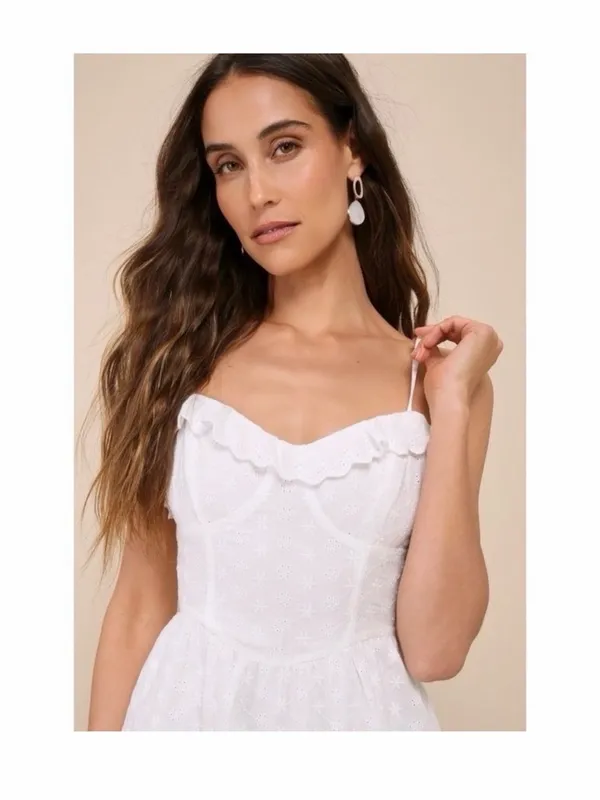 White lulus lace eyelet Spaghetti-Strap Midi Dress - Image 2