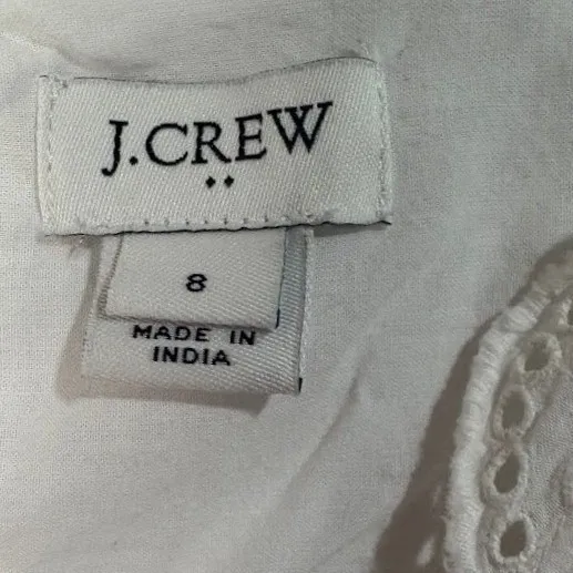 J.Crew Eyelet Mini‎ Dress 8 White Excellent Scalloped Surplice V-Neck - Image 3