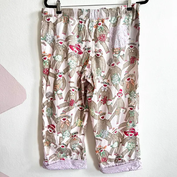 Nick &‎ Nora Pajama Pants Short Sock Monkey Lounge Wear PJ Bottoms Small - Image 3