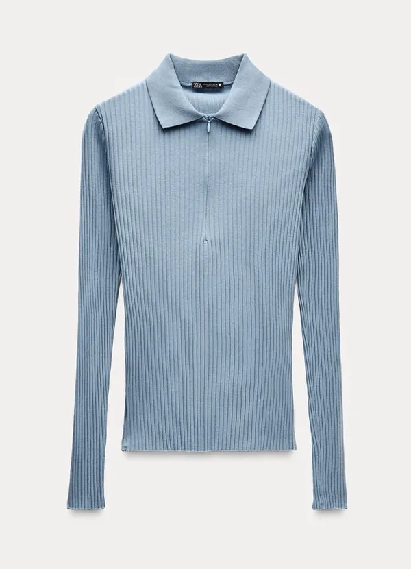 Meli Collared Half Zip Ribbed Top - Image 2