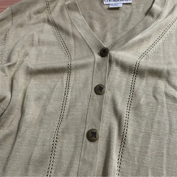 Vintage 100% Silk Minimalist Button Up Cardigan Small Green Neutral Quiet Luxury - Image 5