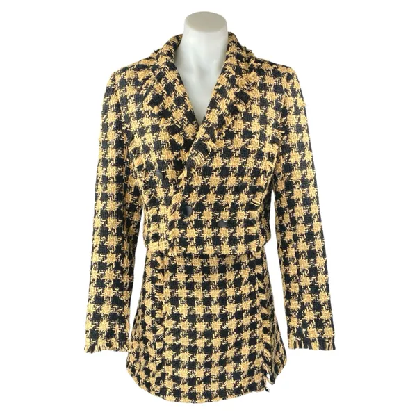 House of Harlow 1960 Yellow Black Gingham Long Sleeve Blazer Skirt 2 Pc Set S/M - Image 2