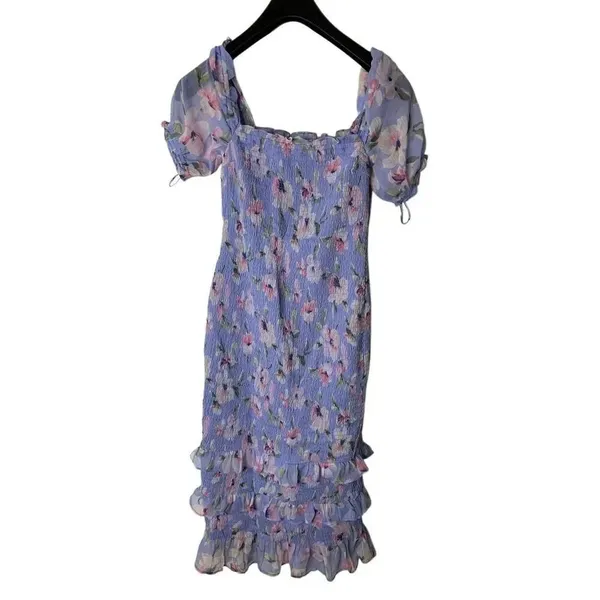 Abercrombie and Fitch Smocked puff sleeve midi dress women's size medium NEW - Image 2