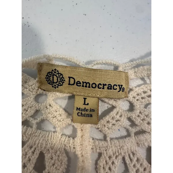 Democracy Kimono Cardigan Womens L Cream Crochet Lace Embroidered Boho Festival - Image 5