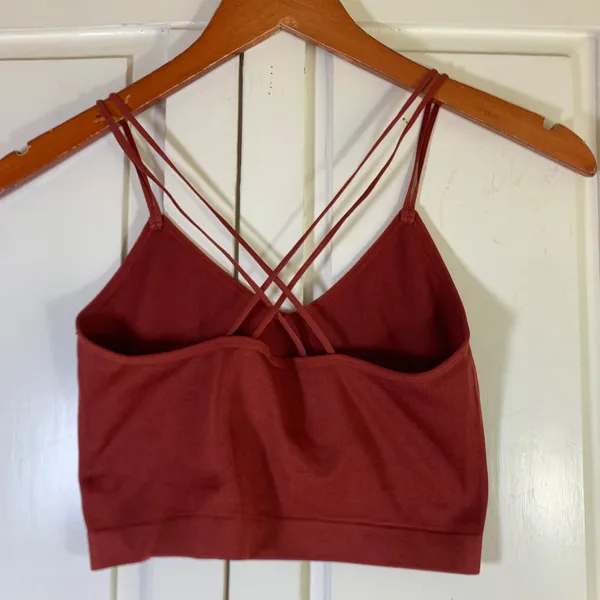 Bench Body Womens Seamless Ribbed Multi-Strap Crisscross Crop Top Rust Red Small - Image 2