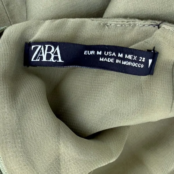 Zara Olive Green Satin Halter Mini Dress Ruched Open Back Cocktail Size Medium - Image 3