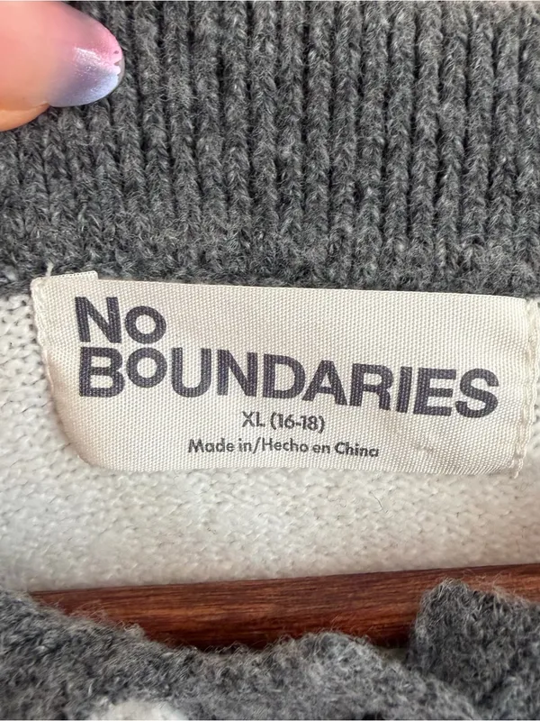 No Boundaries Striped Knit Polo Sweater Henley Grey White XL 16-18 Preppy - Image 5