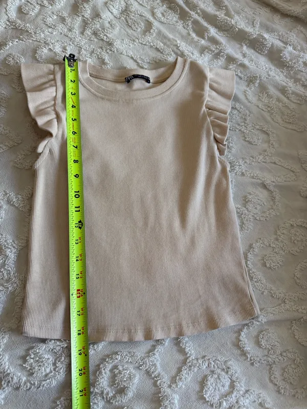 Zara Cream Ruffle Sleeve Tee - Image 2