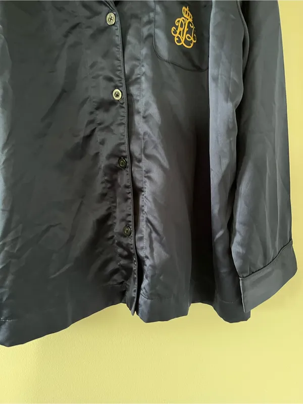 Lauren Ralph Lauren Navy Blue Satin Button Up Pajama Top Large Quiet Luxury - Image 4