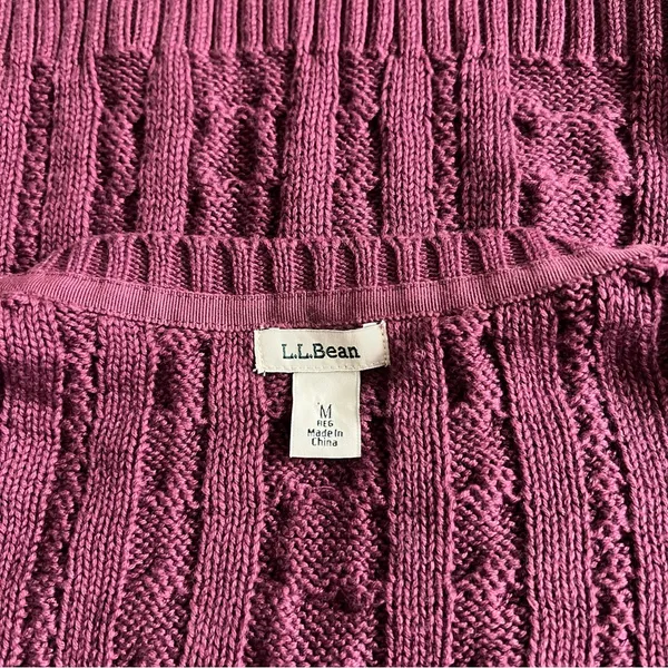 L.L. Bean Women’s Purple Magenta Cable Knit Fishermans Crew Neck Sweater Plum M - Image 3
