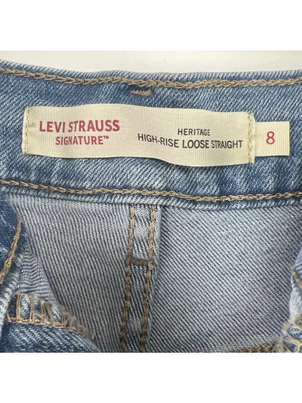 Levi Strauss Signature Sz 8 Heritage High Rise Loose Straight Jeans Light Wash - Image 4