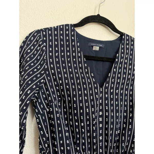 Tommy Hilfiger Women's Petite Long Sleeve Tie Tiered Skirt 3/4 Sleeve Blue $119 - Image 4