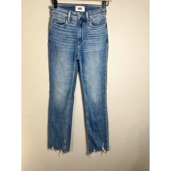 Paige Cindy High‎ Rise Straight Leg Jeans Mel Destroyed Raw Hem 24 - Image 4
