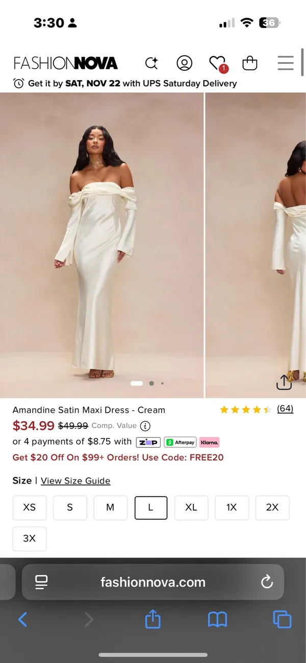 FashioNova Satin White Long Sleeve Dress - Image 3