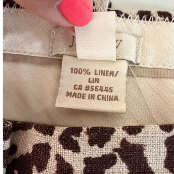 J.Crew Cafe Capri Pants Womens 10 Brown Leopard Print 100% Linen Tapered Cuffed‎ - Image 7
