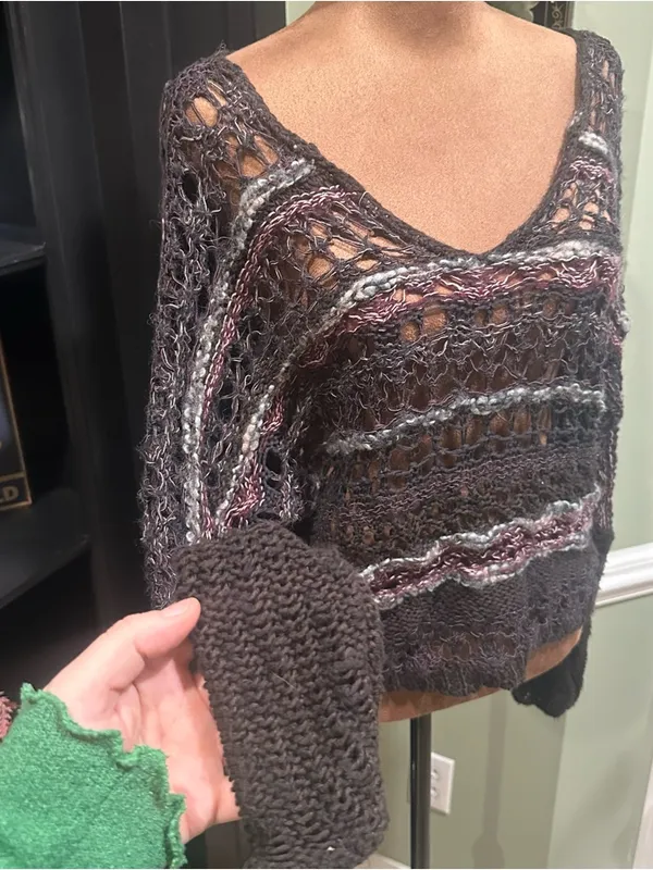 Free People Boho Mixed‑Material Woven Knit Sweater – Size Medium - Image 4