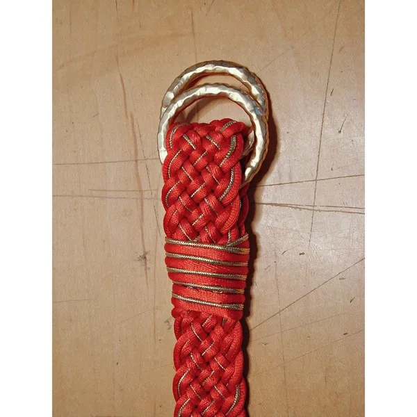 Vintage Red Gold Braided Woven Belt D Ring Gold Tone Buckle Fashion Y2k Boho Adj - Image 3