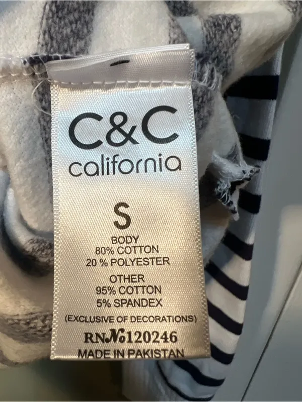 C&C California Women's Size Small Half Zip Sweatshirt White Navy‎ Stripes Cotton - Image 10