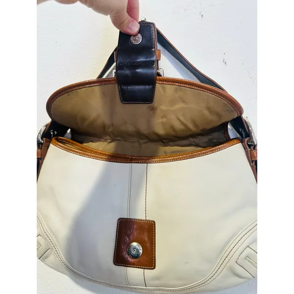 COACH White Brown Saddle SoHo Leather Hobo Leather Handbag F10192 - Image 3