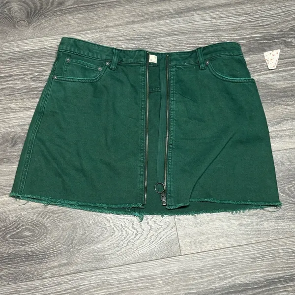 Free People We the Free Zip It Up Mini Jean Skirt Green Cotton size 31‎ *251 - Image 12