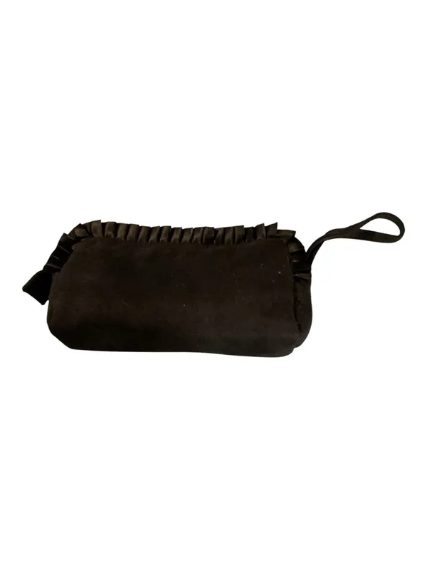NWT Femme Couture Black Velvet Ruffle Cosmetic Bag Wristlet Pouch - Image 2