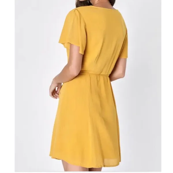 NWT Lulus Harbor Point Mustard Yellow Flutter-Sleeve‎ Mini Wrap Dress MEDIUM - Image 4