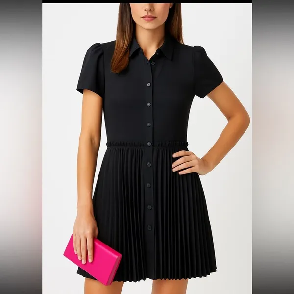Taylor Tillman Katie Black Pleated Shirt Dress Puff Sleeve NWT S - Image 9