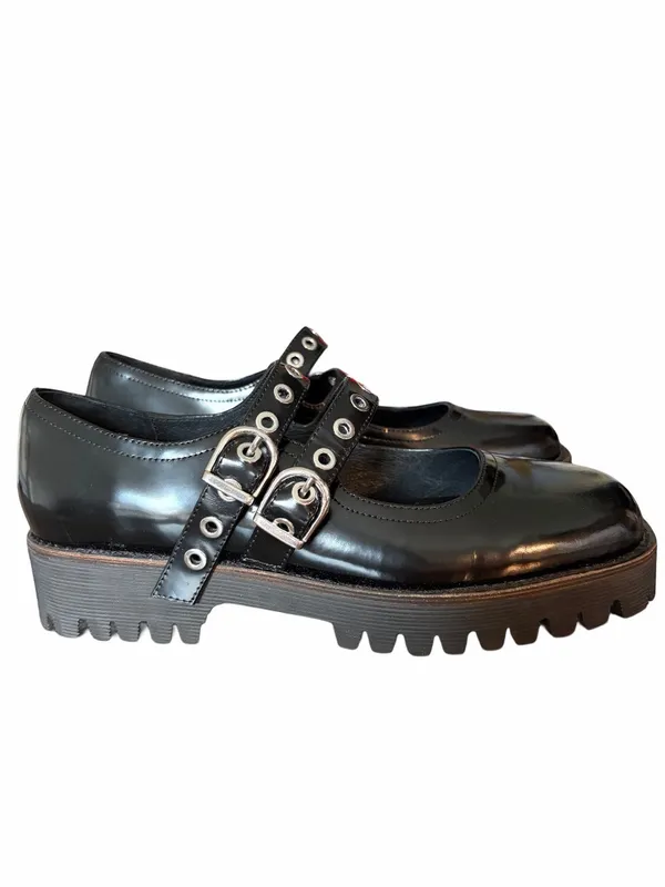 Intentionally Blank Black Patent Leather Studded Double-Strap Mary Jane Shoe 9 - Image 3