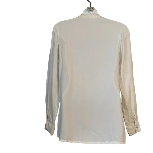 Cato Ivory Lace Ruffle Detail Long Sleeve Collared Button-Up Blouse Size S - Image 8