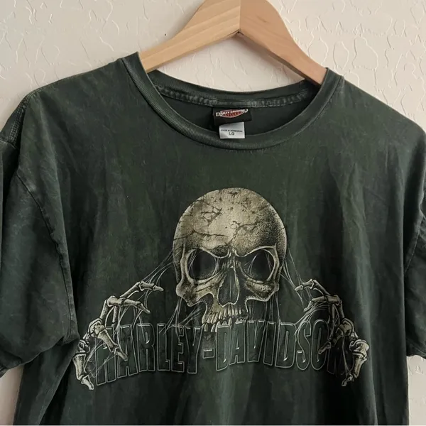 Harley Davidson Green Wyoming Graphic Tee Skull - Image 4