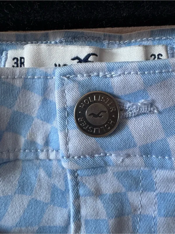 Hollister Women's Blue Checkered High Rise Utility Dad Pants Size 26/3 Regular - Image 6
