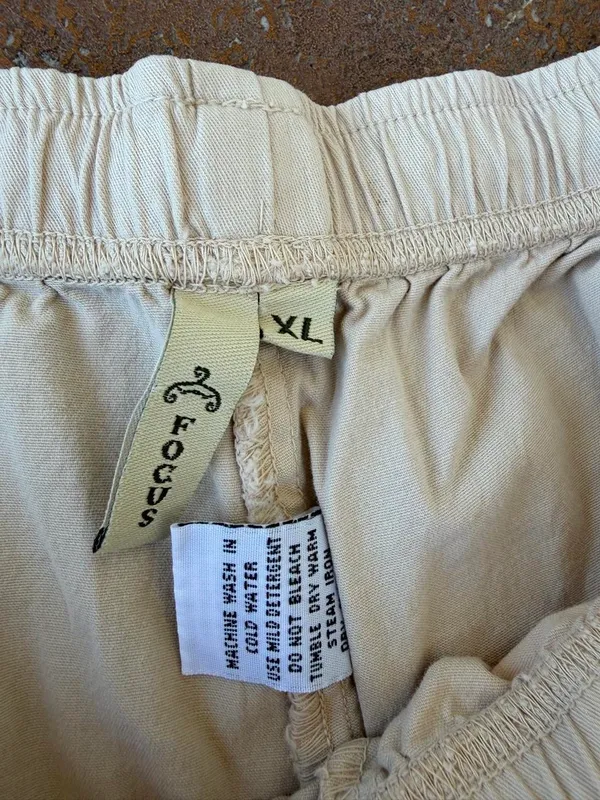 Vtg beige wide leg capri cargo pant drawstring waist sz XL - Image 6
