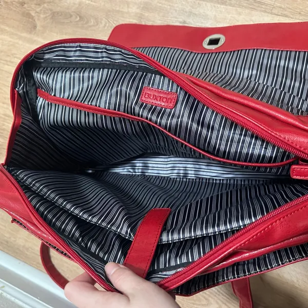 Buxton | Red Faux Leather Laptop Quilted Flap Turn Lock Work Briefcase Tote Bag - Image 6