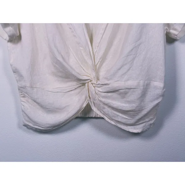 Sybilla Linen Blend Twist Front Crop Top Womens Size L White Minimalist Granola - Image 7