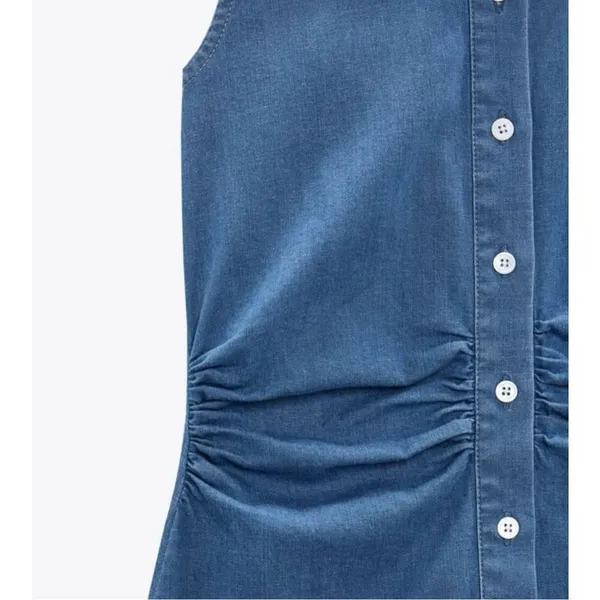 ✨Zara Denim Button Down Smocked Sz Large Dress✨ - Image 4