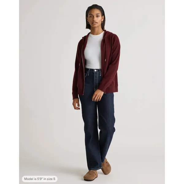 Quince Mongolian Cashmere Full Zip Hoodie Sweater Rich Burgundy Womens XS NWT - Image 5