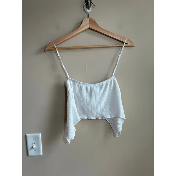 Princess Polly Twist Front Handkerchief Crop Top 2 White Women Ribbed Cami - Image 5
