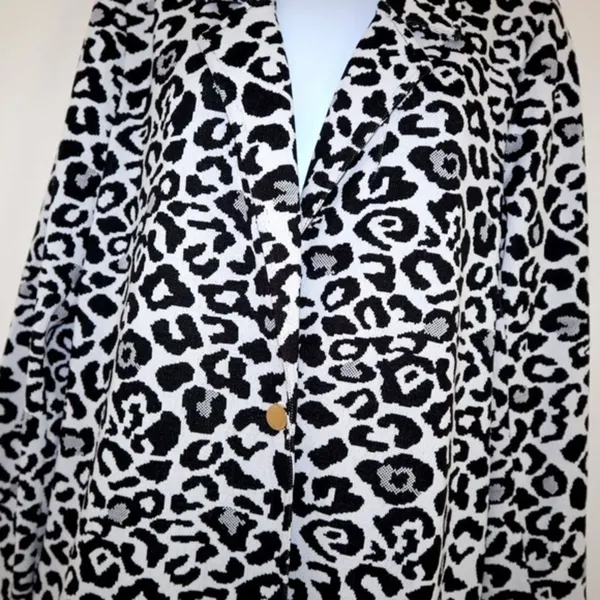 Andrew Marc‎ leopard print black and white longline open front cardigan size S - Image 7