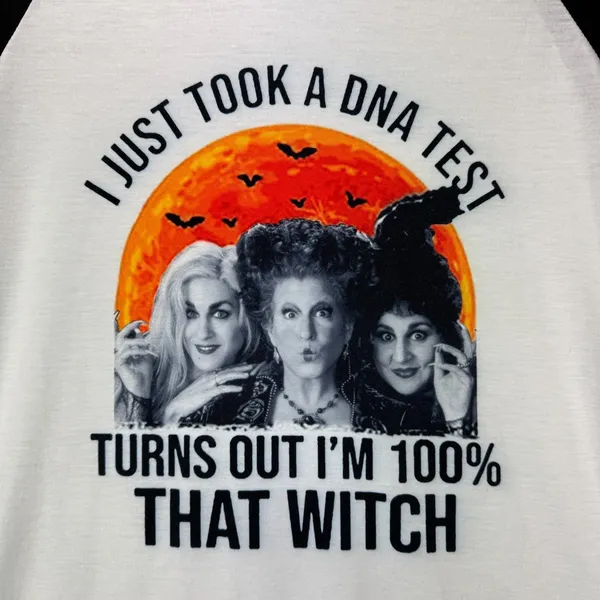 Hocus Pocus Top Large Raglan Sleeve 3/4 Length Sleeves Jersey T Shirt Halloween - Image 2