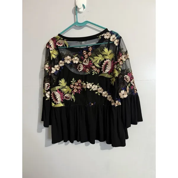 Anthropologie Eri + Ali ORNATE EMBROIDERY Size M Black Multicolor Floral‎ - Image 6