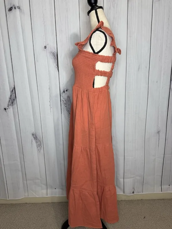 New In Maxi Dress Sz L Light Rust Red Open Back Ladder Strap Smocked Front NWT - Image 11