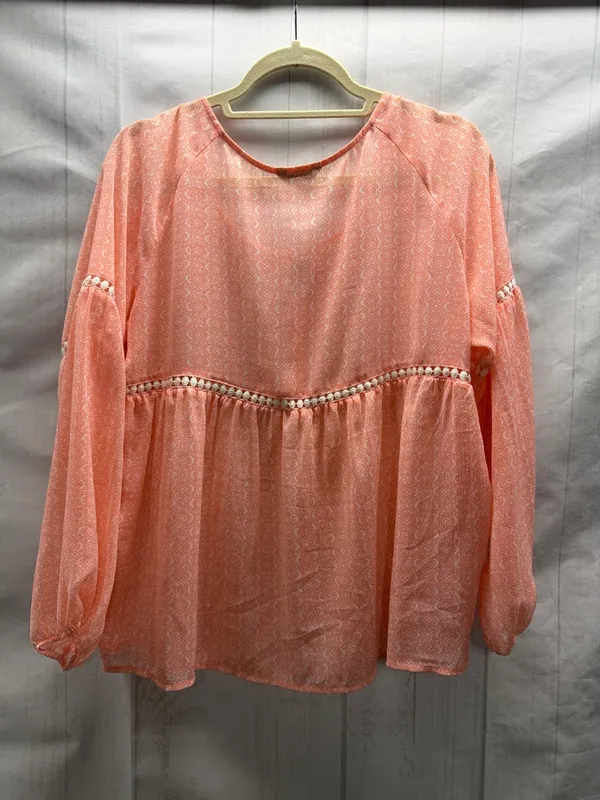 Ariat NWT Peach Printed Sheer Balloon Sleeve Peasant Boho Long Sleeve Blouse - Image 2