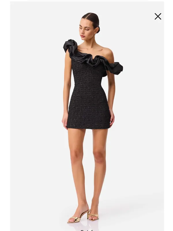 Elliatt Paloma Satin Ruffle & Floral Jacquard Cocktail Minidress Medium - Image 2