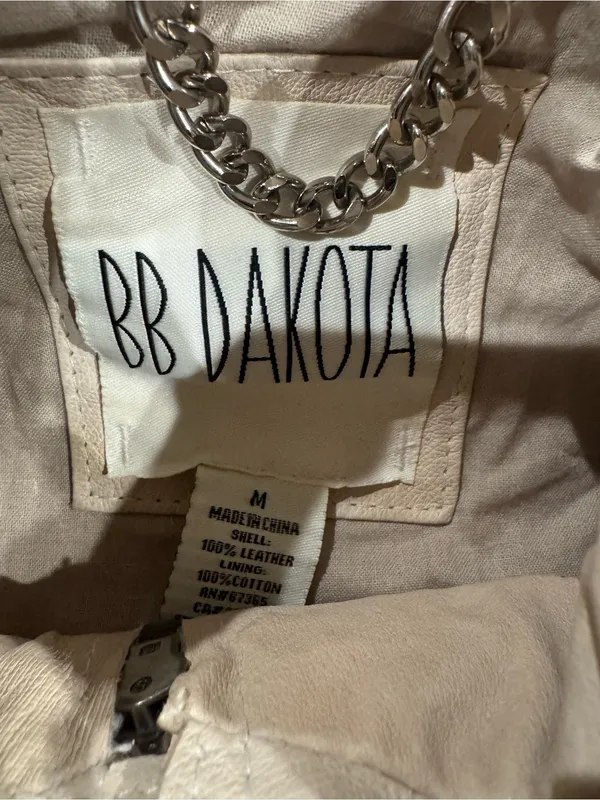 BB DAKOTA Vintage 2000s Y2k Cream Genuine Leather Moto Jacket | Size Medium - Image 2